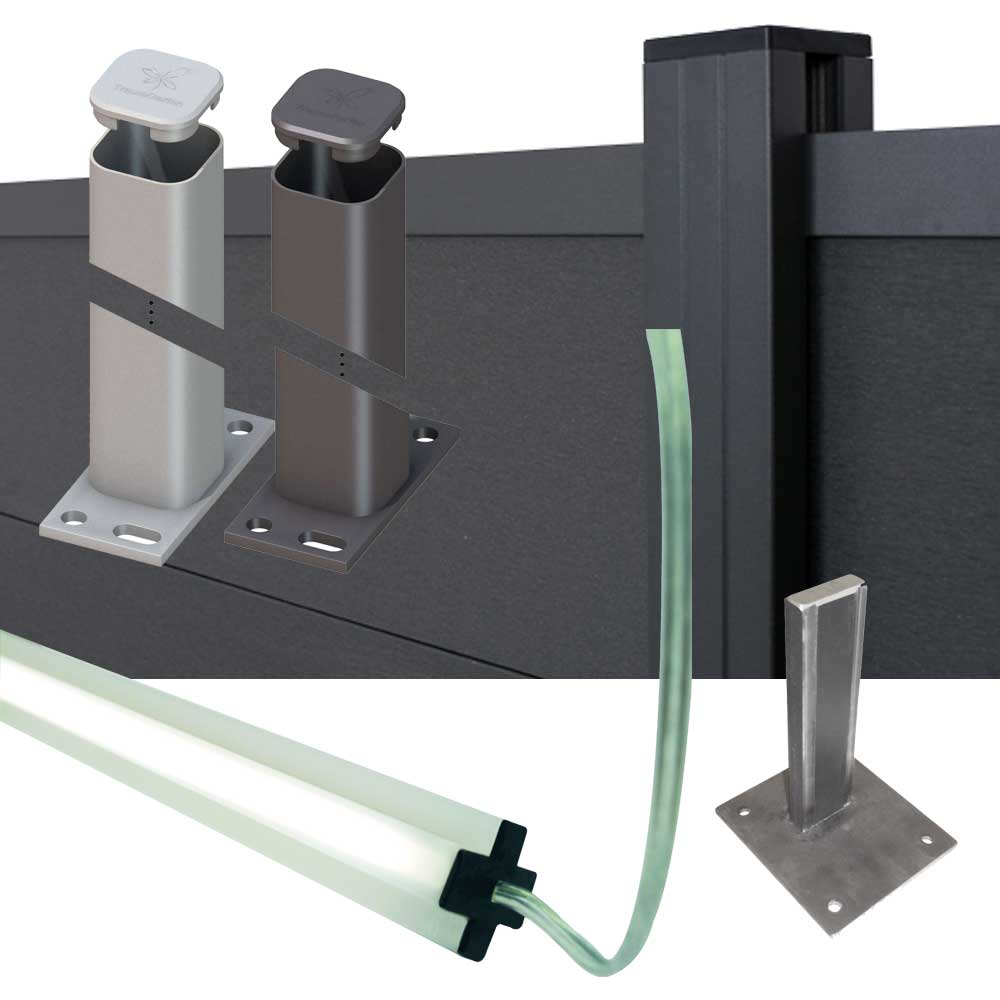 Zubehör WPC Zäune Pfosten,LEDLeisten, Abdeckprofile und Co.