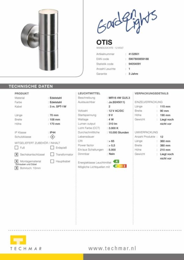 LED Wandleuchte Otis Technische Daten